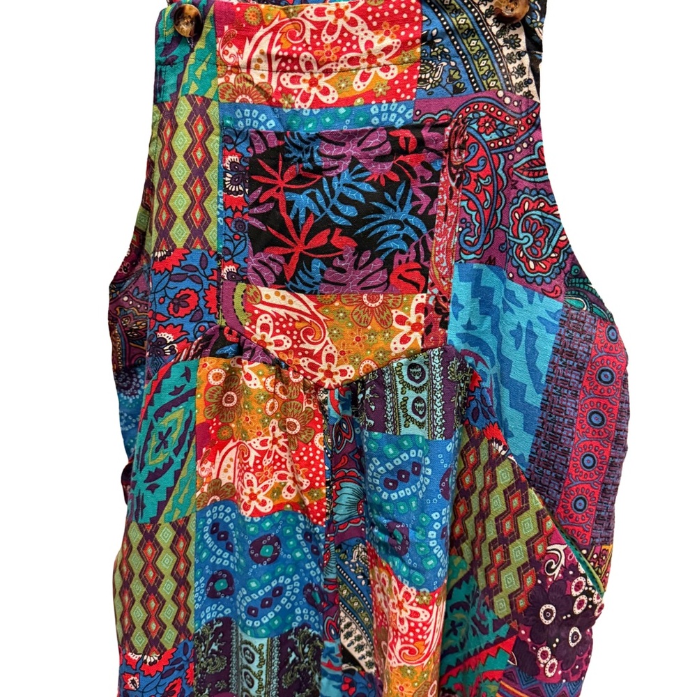 Colorful Patchwork Print Overalls Dress - Multicolor - Picture 4 of 9